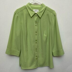 C.J. Banks Lime Green Textured Button Up Blouse Size 1X Spring Office Career